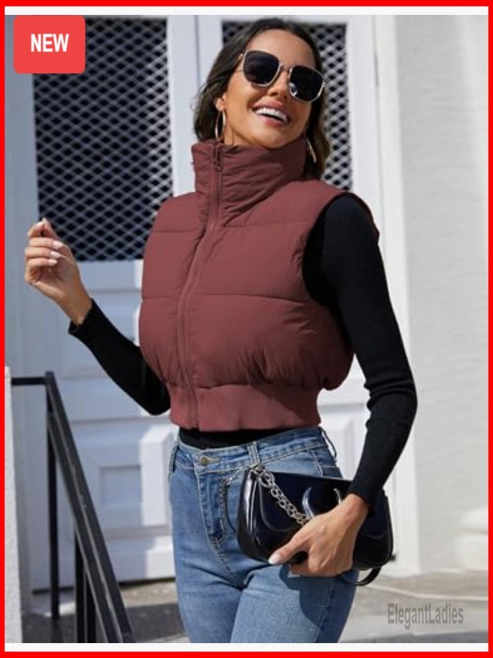 Cropped Puffer Vest Sleeveless Jacket Lightweight Quilted Winter Outerwear - Picture 4 of 7